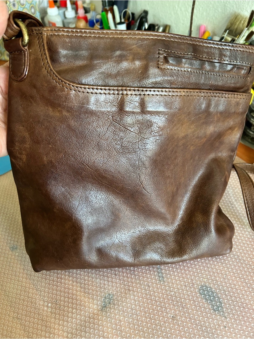 Concealed Carry Genuine Brown Leather Crossbody Bag for Women